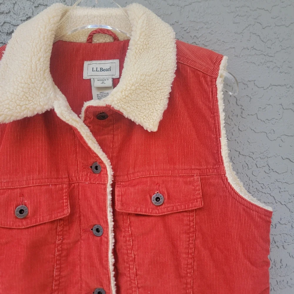 L.L.Bean Vintage Sherpa Lined Corduroy Barn Vest Rust Orange Women’s Medium - Picture 9 of 15